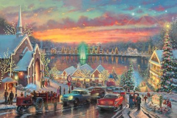 company of captain reinier reael known as themeagre company Painting - The Lights of Christmastown Thomas Kinkade